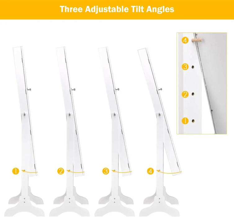 Standing Jewelry Organizer with Full-Length Mirror Multiple Shelves, Hooks & Lock