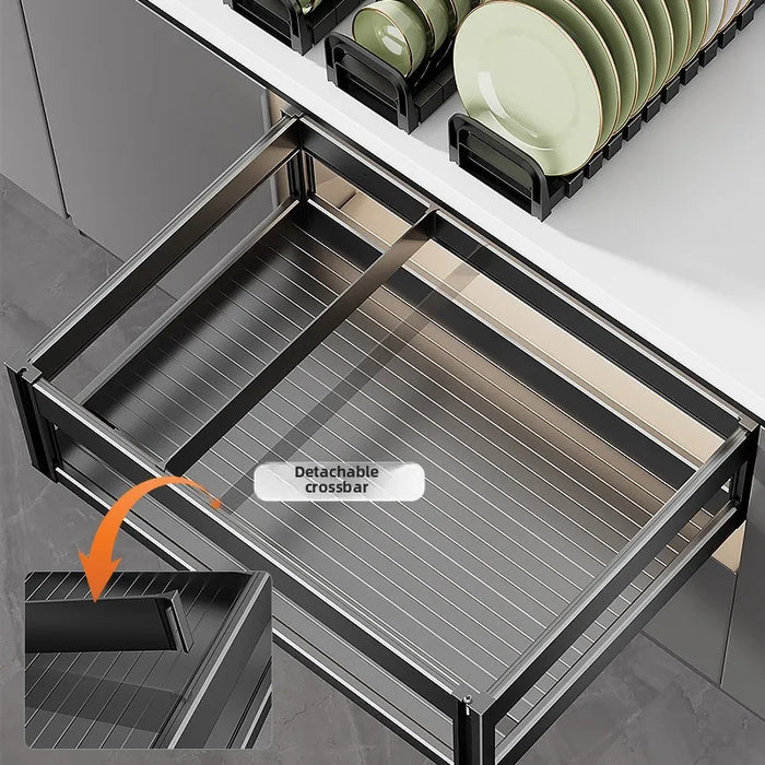 Double-Layer Kitchen Cabinet Drawer Rack – Aluminum Storage Organizer