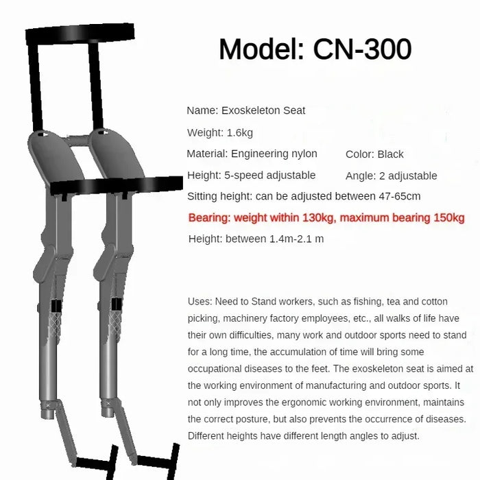 Wearable Folding Exoskeleton Chair for Outdoor & Fishing, Black