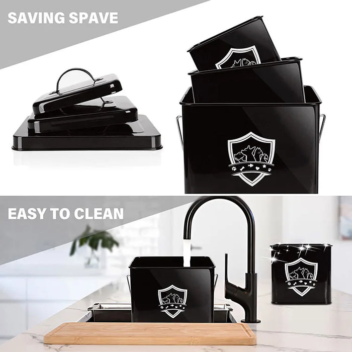Large Capacity Metal Pet Food Storage Container with Lid Black Galvanized Iron, 3 Sizes