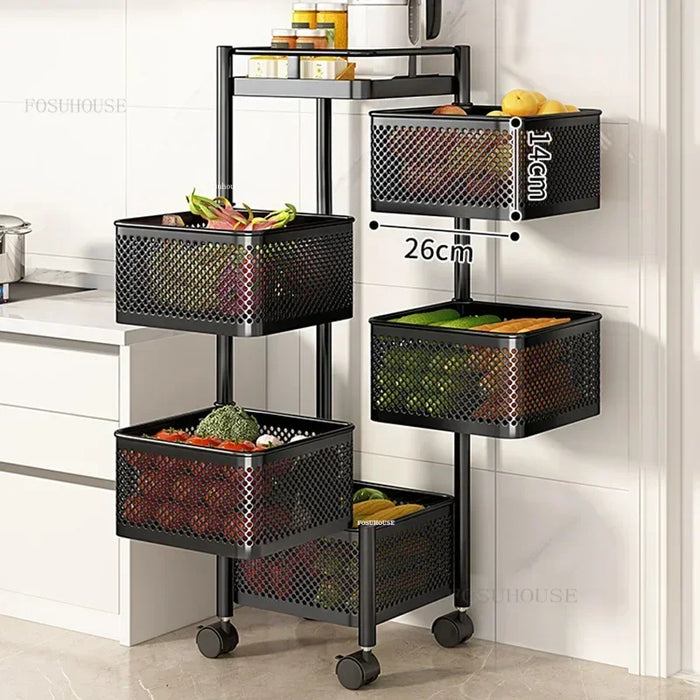 Multi-Layer Rotating Storage Cart – Portable Metal Kitchen Organizer B 4 layers-White