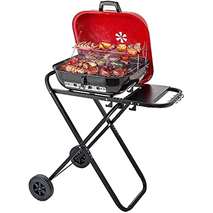 Outdoor Folding BBQ Grill with Adjustable Height & Rack Red
