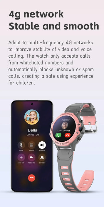 Pink Kids 4G Smartwatch with SIM, Video Call & Safety Features