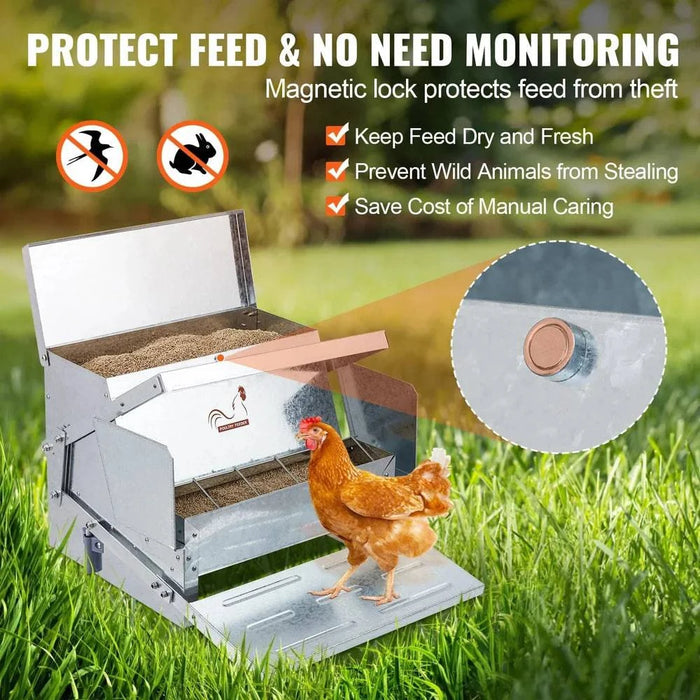 Galvanized steel poultry feeder with feed protection