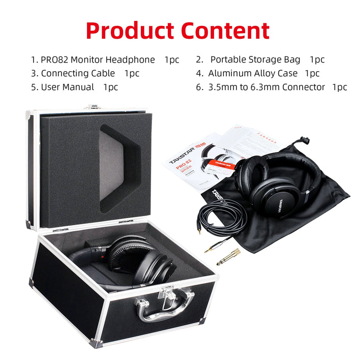 PRO82 Professional Monitor Headphones with Bass Adjustment - BLACK