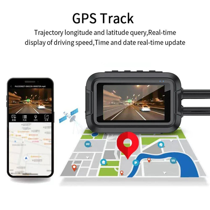 Dual 1080P Motorcycle DVR waterproof dash cam with WiFi and GPS (128GB) GPS module