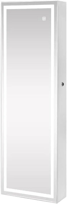Lockable Jewelry Storage Cabinet with LED Touch Lights & Full-Length Mirror, Wall/Door Mountable
