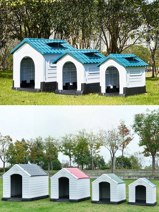 Small Outdoor Dog House, Rainproof, Spire Blue, No Door Design