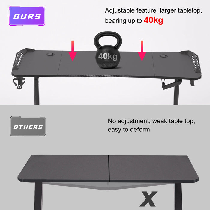 Adjustable RGB Gaming Desk with Cup and Headphone Holder