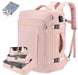Large capacity expandable travel backpack pink water resistant with packing cubes