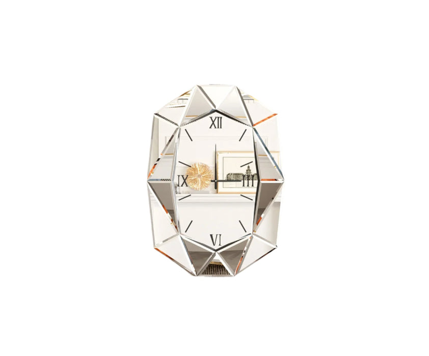Large Decorative Silver Wall Clock with Beveled Glass Finish