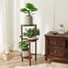 3-tier bamboo corner shelf plant rack with natural wood finish