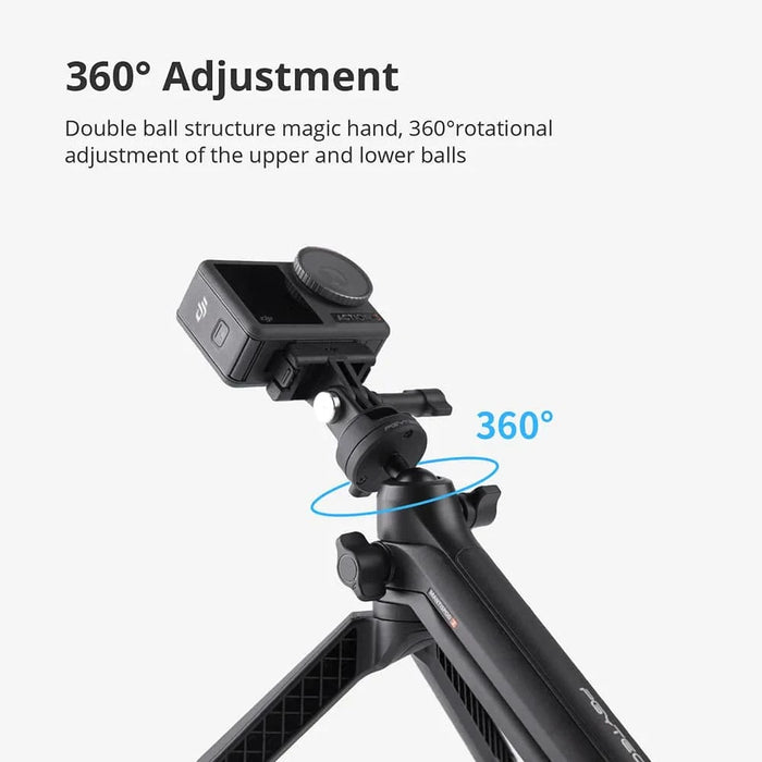 Caplock Mantispod Z Tripod 3-Way Monopod Hand Grip for GoPro Hero, Insta360, DJI Osmo on white background with adjustable legs and mounting options