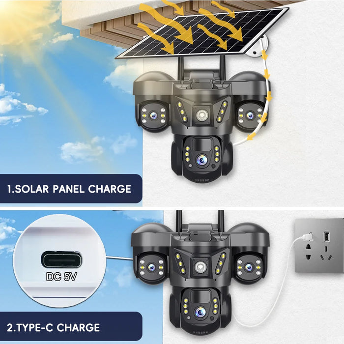 Outdoor 4G Solar Security Camera with 360° Triple View