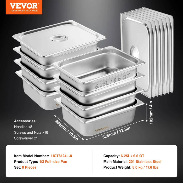  CE Certified 6V 201 Stainless Steel Hotel Food Pans and Lids