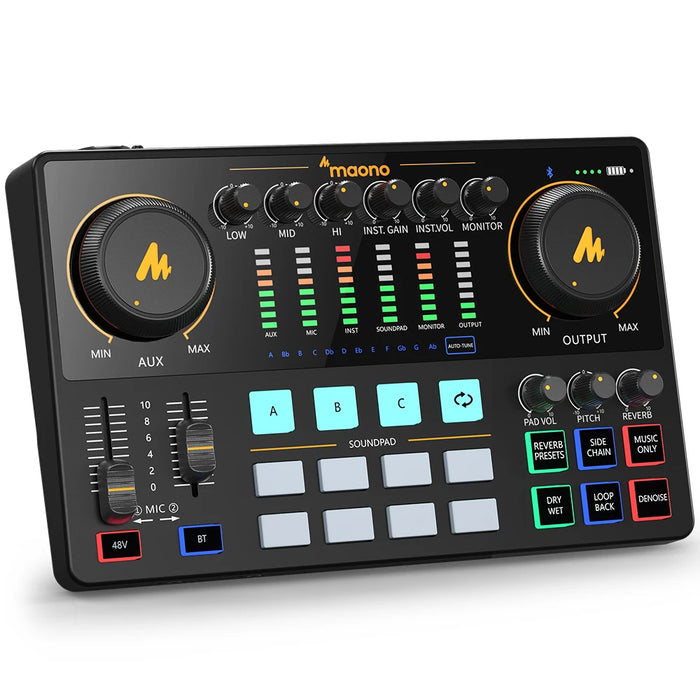 2-Channel audio interface sound card DJ mixer for live streaming and recording