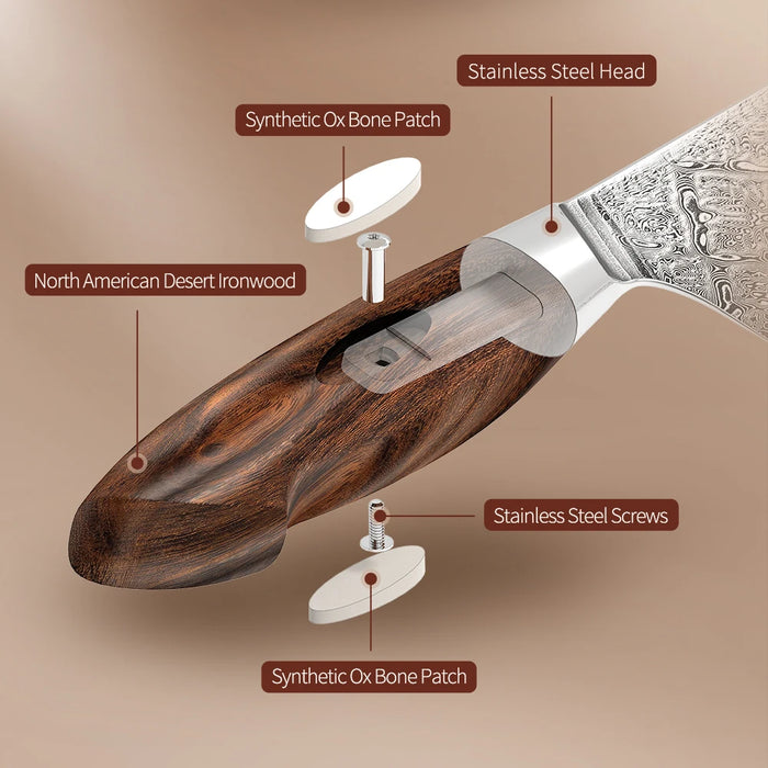 7" Dual-Core Damascus Kitchen Knife with Ergonomic Handle