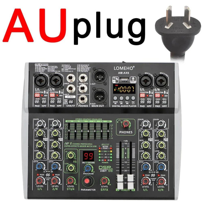 Mini 6 Channel Sound Mixing Console Bluetooth 99 DSP Effects USB Audio Mixer - FLUXA