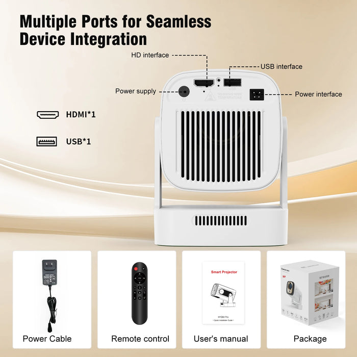 Portable 1080P Projector HY310 White Bag with Auto Focus