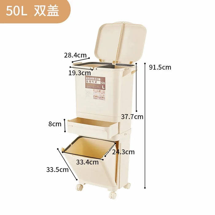 Portable Kitchen Trash Can with Detachable Design - 50L
