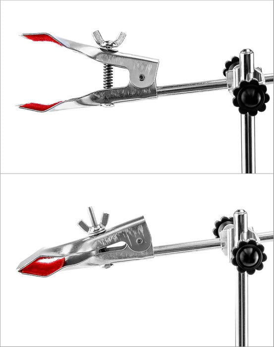 2-Piece Steel Lab Stand Set with Cast Iron Base, 16" Rod, Burette Clamp & Flask Ring