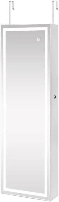 Lockable Jewelry Storage Cabinet with LED Touch Lights & Full-Length Mirror, Wall/Door Mountable