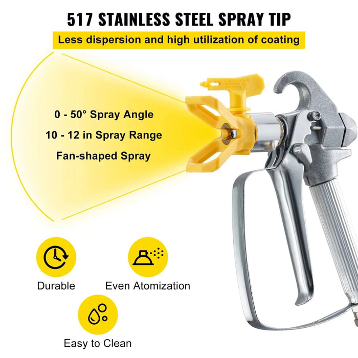 50ft Airless Paint Spray Hose Kit, 3600 psi High Pressure, Fiber Tube, 8-inch Rod Pole, Includes 517 Tip & Guard