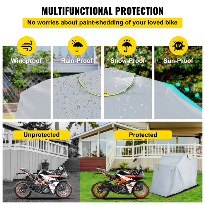 Waterproof motorcycle shelter 420D Oxford grey shed with heavy-duty and anti-UV features