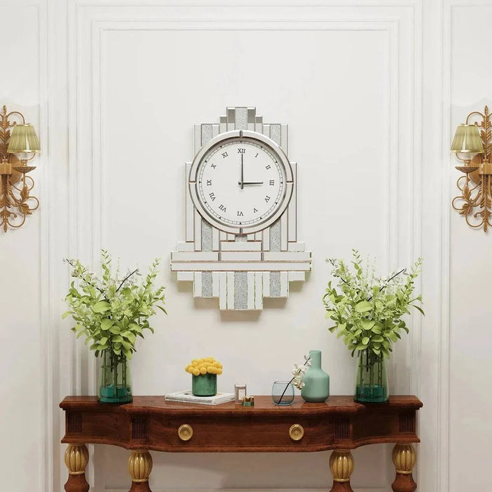 Luxurious silver crystal wall clock with silent operation and CE, ROSE certification