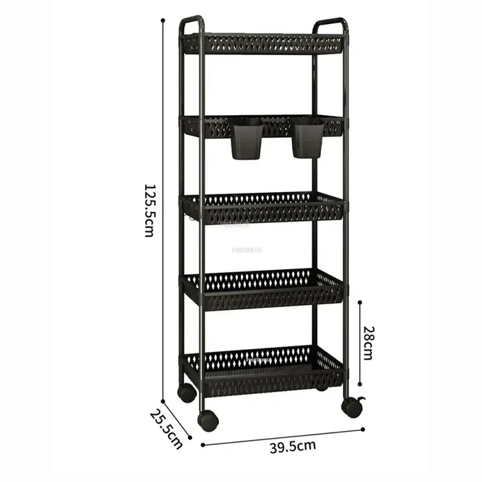 Rolling 4-Tier Storage Organizer for Kitchen or Pantry  A Black-5 layers