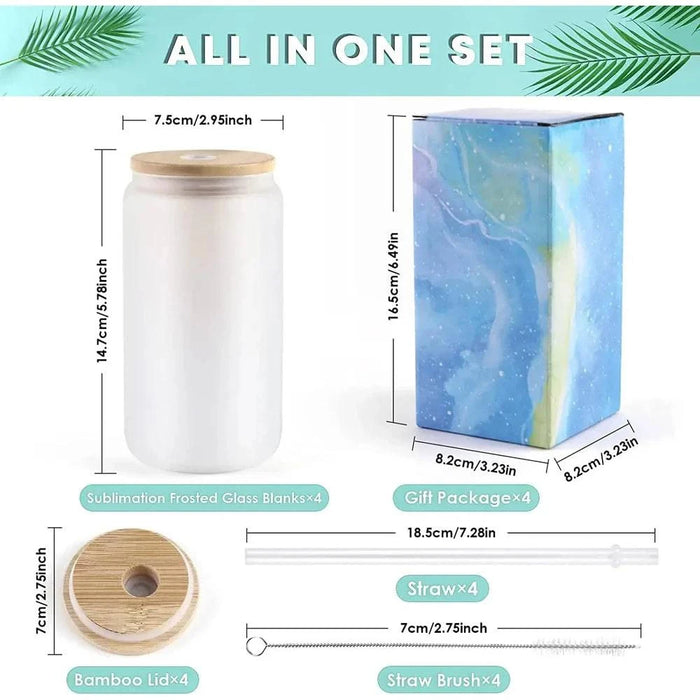 Set of four 473 ml sublimation tumblers with bamboo lids for DIY gifts and personalized iced drinks and coffee cups