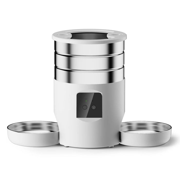 45L Automatic WiFi Pet Feeder - White with Stainless Steel Bowls - Convenient and stylish pet feeding solution for busy pet owners
