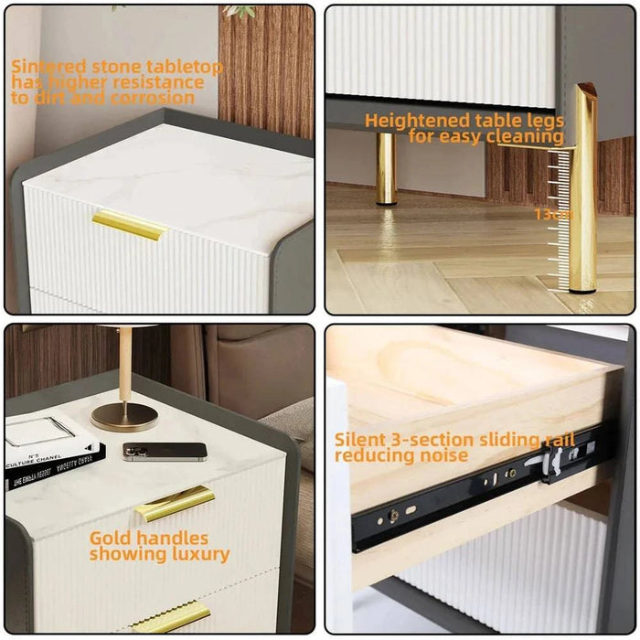 Modern white bedside table with drawers for convenient storage in bedroom