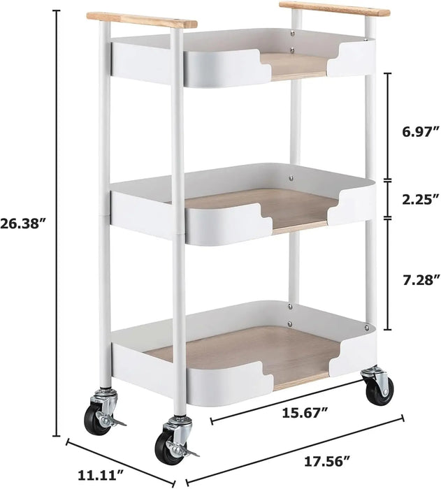 Portable Rolling Storage Cart Carbon Steel Frame with Handle for Multi-Room Organization