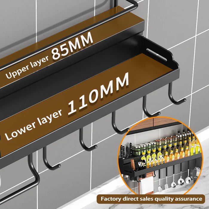 Double-Layer Wall-Mounted Kitchen Spice & Knife Storage Rack