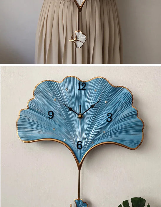 Minimalist Resin Wall Clock – Elegant Ginkgo Leaf Decor