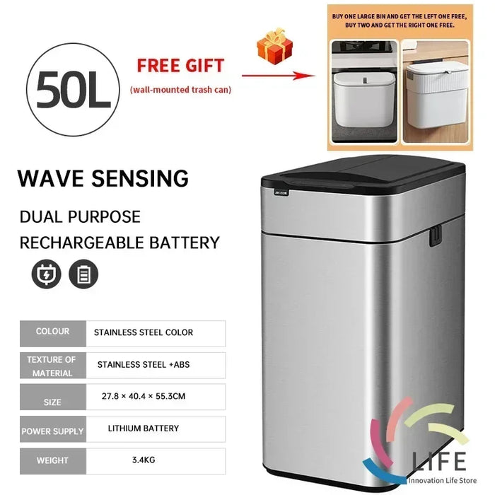 50L Automatic Induction Trash Can for Kitchen or Bathroom