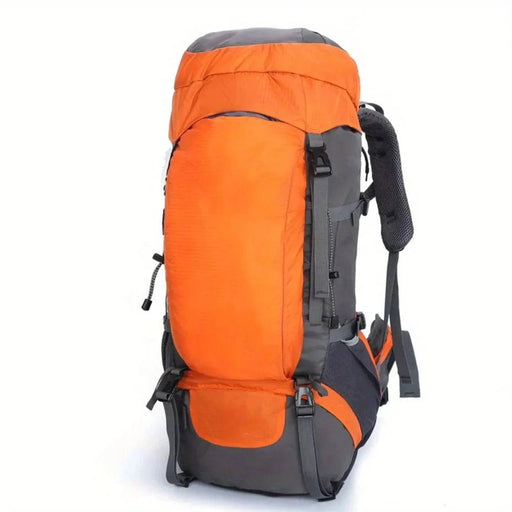 65L Waterproof Hiking Backpack in Orange with Large Capacity and Waterproof Nylon Material