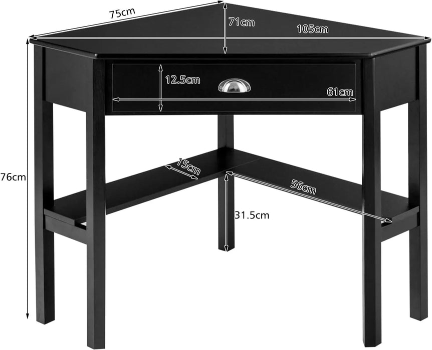 Space-Saving Corner Computer Desk Wood Workstation with Drawer & Shelves for Home or Study
