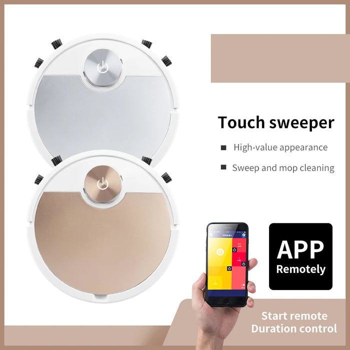 Robot Vacuum Cleaner Smart APP Control Wireless Sweeping Silver with integrated sweep, suction, and mop system