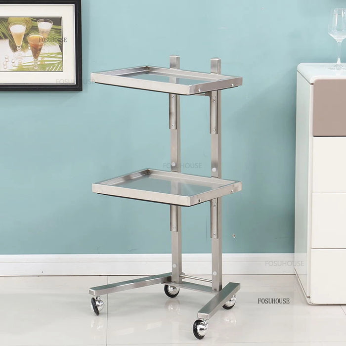 Modern Stainless Steel Salon Cart Foldable Hairdressing Tool Trolley with Shelves