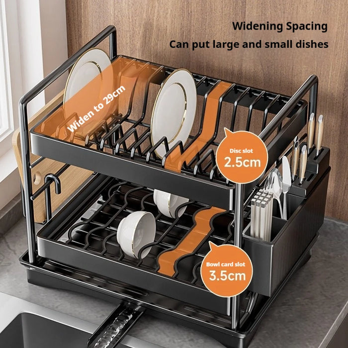 Large 2-Tier Kitchen Dish Rack with Drainboard & Utensil Holder
