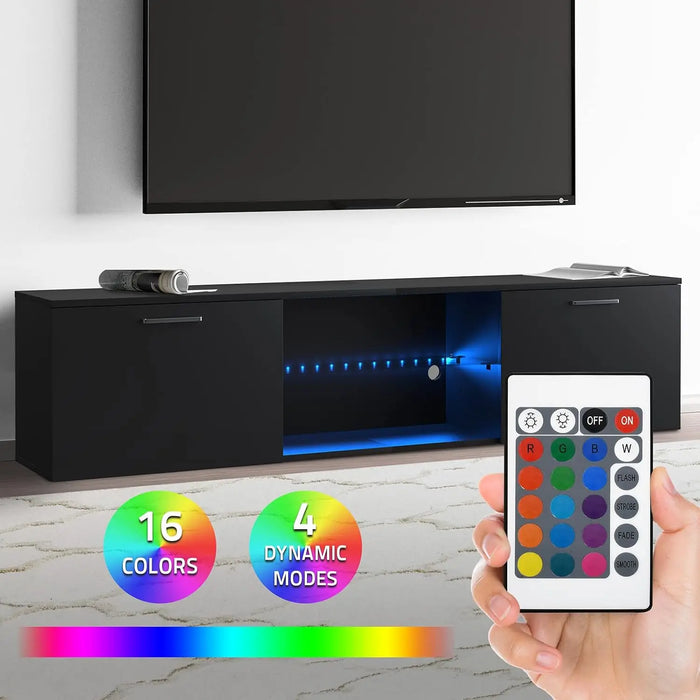 Modern 160cm Media Console LED Lights, Storage Cabinets & Open Shelf for Living Room TVs
