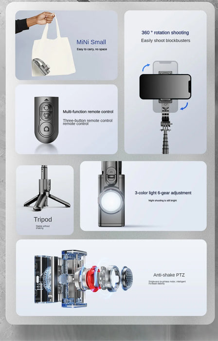 Foldable Mobile Gimbal Stabilizer, Anti-Shake & Tripod for Live Streaming