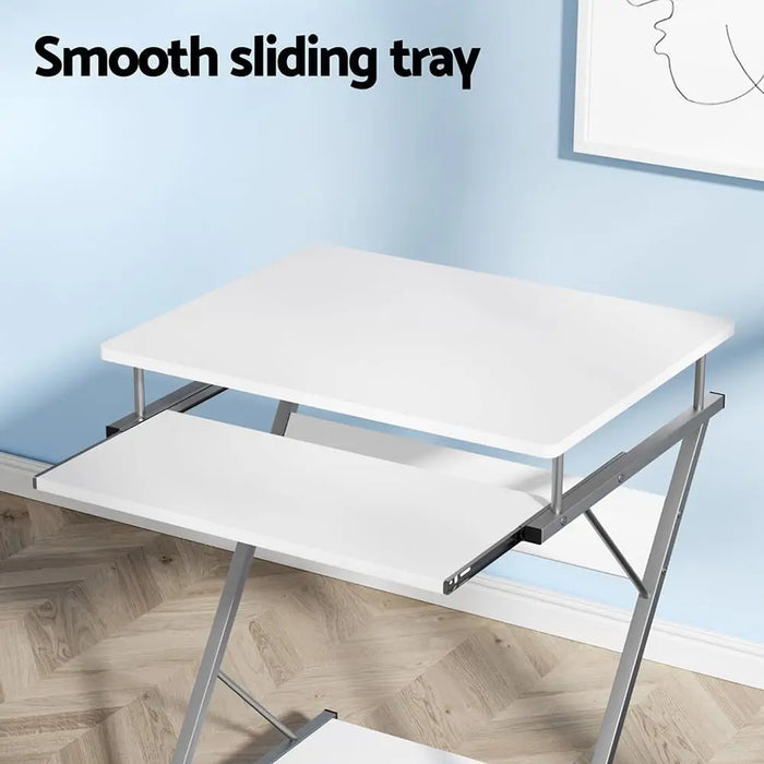 Portable 60cm Study Desk White Workstation with Steel Frame and Bottom Storage Shelf