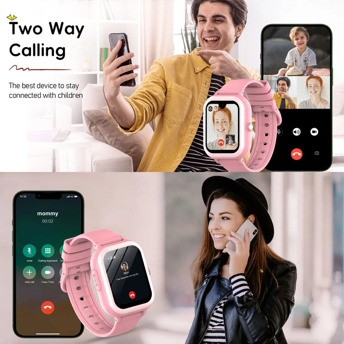 Pink Waterproof 4G Smartwatch for Kids with WhatsApp Support