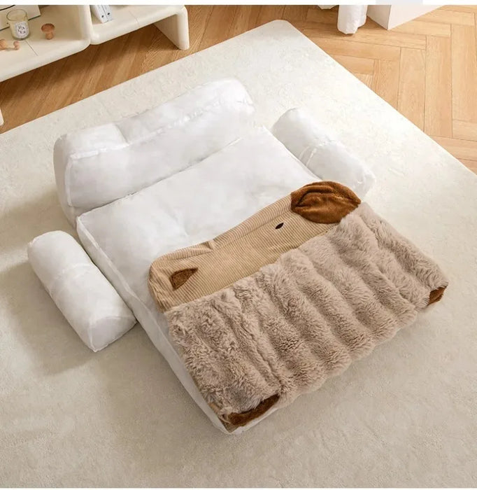 Dog Bed with Soft Blanket, 93x64x28cm, Brown – Pet Basket for Medium to Large Pets