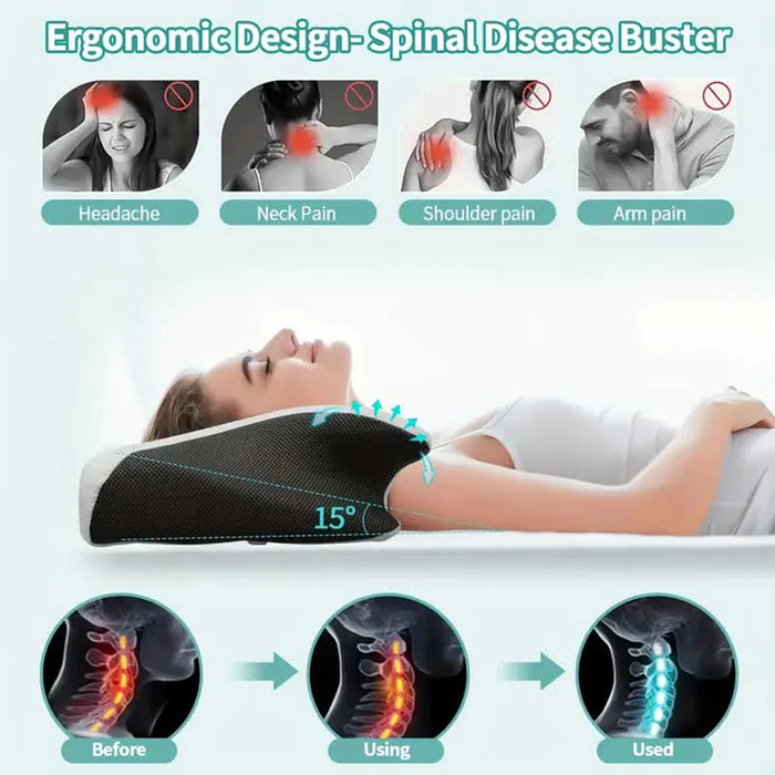 Memory foam neck pillow in white, butterfly shape for cervical support and comfortable sleep