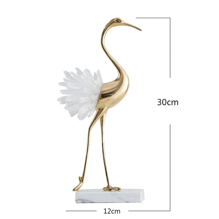 Decorative Swan Statue – Brass Body, Crystal Tail, Marble Base