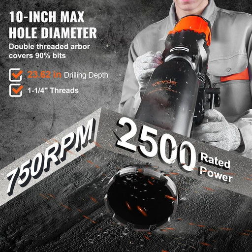 Powerful 2500W Motor and Maximum Drilling Diameter of 26 cm